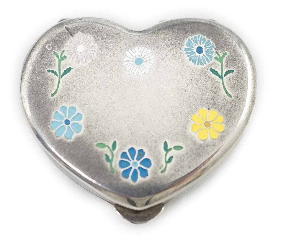 A modern Cartier sterling silver and polychrome enamel heart shaped pill box